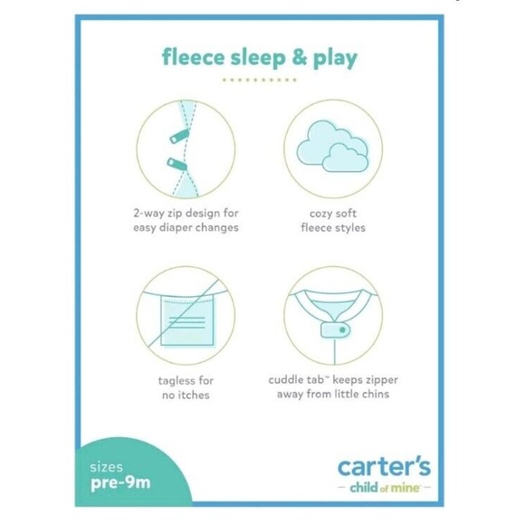 Carter's Child of Mine FLORAL Fleece Footed Sleep & Play Sleeper Baby Newborn - Picture 4 of 4